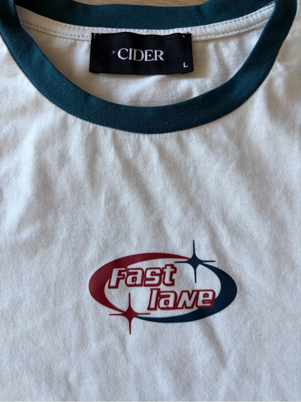 Cider Fast Lane Racing Ringer Vintage Y2K Style Crop Tee White Blue L - Picture 3 of 6